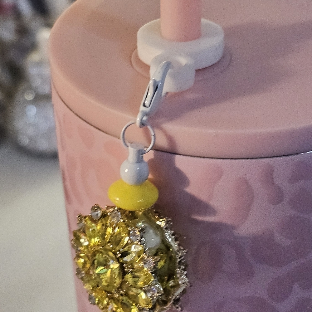 Yellow Crystal Sunburst Tumbler Straw And Handle Charms - Picture 8 of 8
